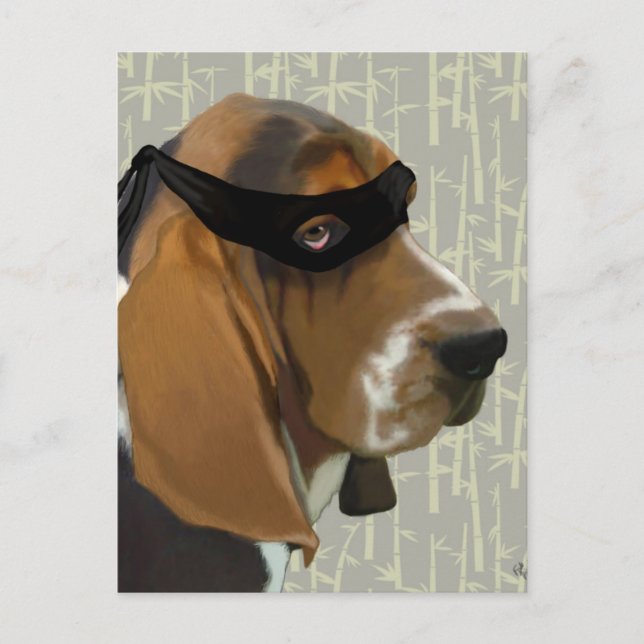 Cartão Postal Ninja Basset Hound Dog (Frente)