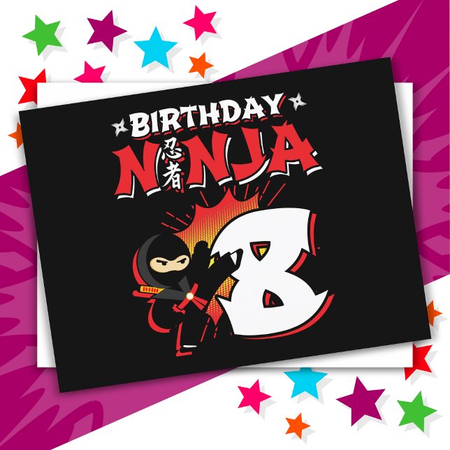 Cartão Postal Ninja Estilo Quadrinhos de 8 Anos de Idade Anivers (Criador carregado)