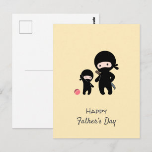 Cartão Postal Ninja Padre e Criança no Cartão-Postal Amarelo