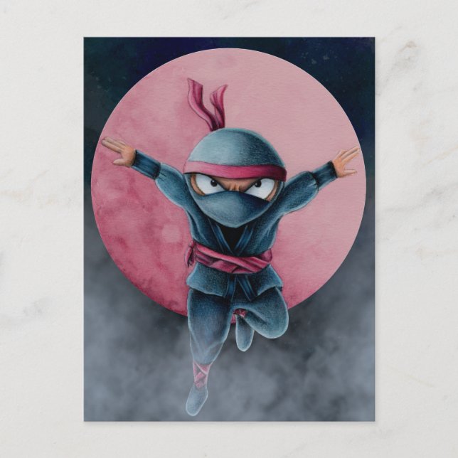 Cartão Postal Ninja Saltador Lua Vermelha  (Frente)