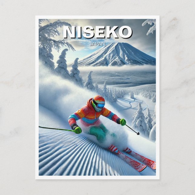Cartão Postal Niseko Japan Hokkaido Skier Skiing (Frente)