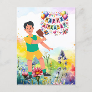 Cartão Postal Niver com tema de pickleball com flores arco-íris