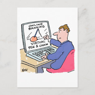 Cartão Postal No Banco Online de Computador Cartoon Engraçado