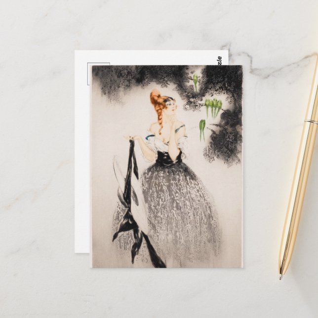 Cartão Postal No Ninho, 1922, por Louis Icart (Frente/Verso In Situ)