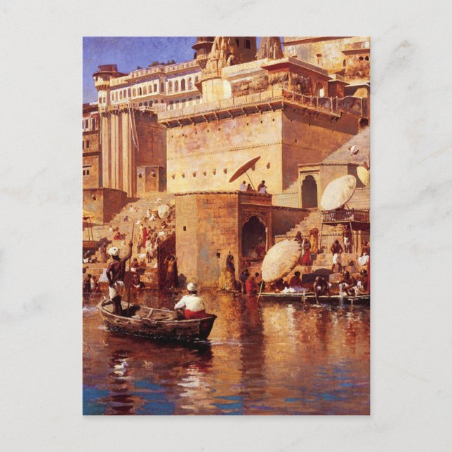 Cartão Postal No rio Benares por Edwin Lord Weeks (Frente)