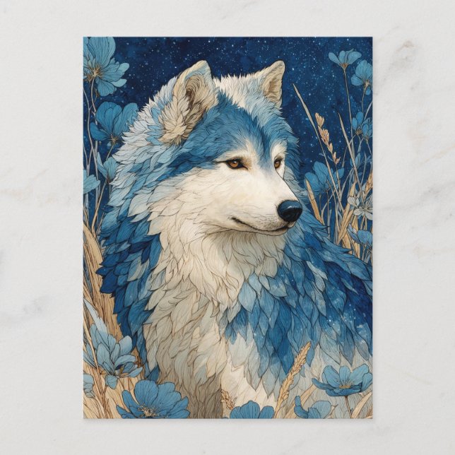 Cartão Postal Noble Blue Wolf in Golden Grass Garden (Frente)