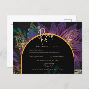 Cartão Postal Noir Peacock Jewel Tones Casamento Floral