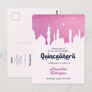 Cartão Postal Noite Árabe Rosa Quinceañera Aquarela