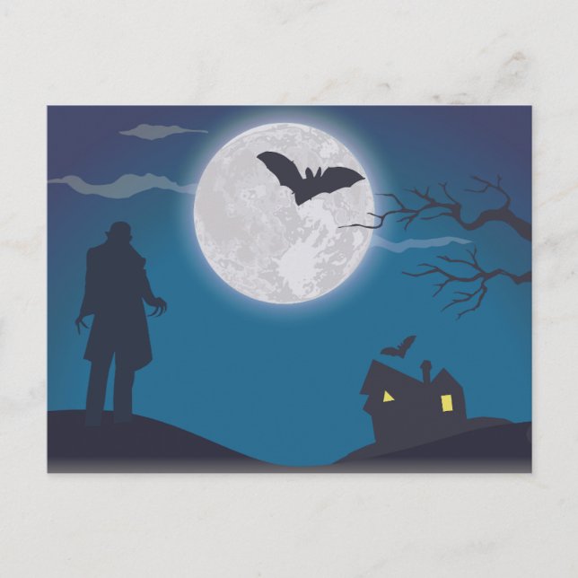 Cartão Postal Noite Assustadora de Halloween (Frente)