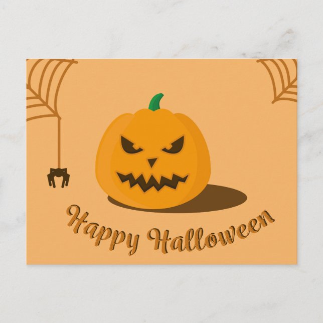 Cartão Postal Noite Assustadora de Halloween com Abóbora (Frente)