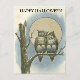 Cartão Postal Noite Assustadora de Halloween com Bruxa