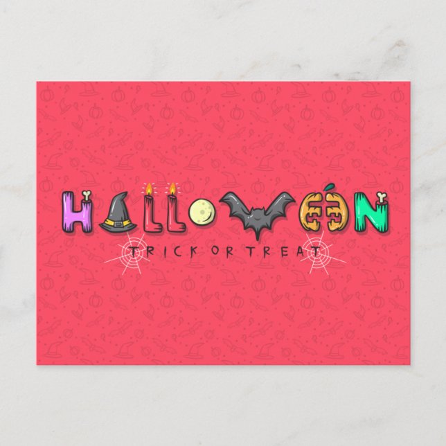 Cartão Postal Noite Assustadora de Halloween com Corujas (Frente)