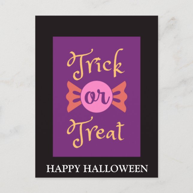 Cartão Postal Noite Assustadora de Halloween com Doce ou Travess (Frente)