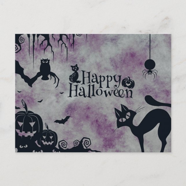 Cartão Postal Noite Assustadora do Halloween (Frente)