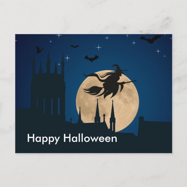 Cartão Postal Noite Assustadora do Halloween (Frente)