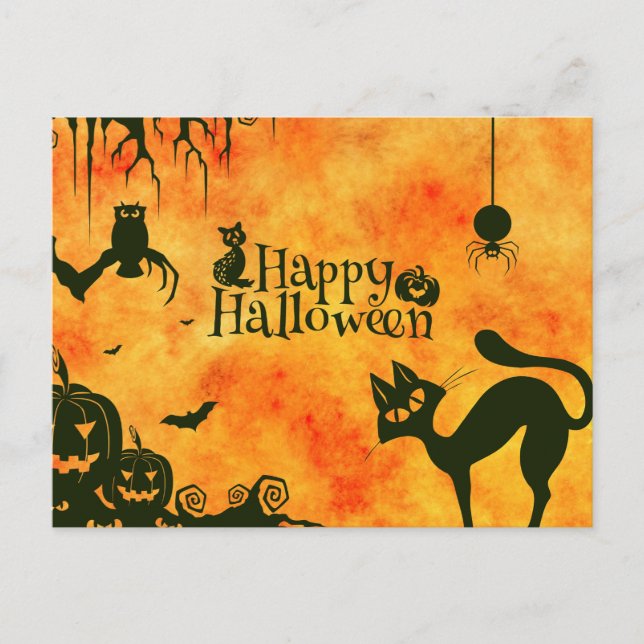 Cartão Postal Noite Assustadora do Halloween (Frente)