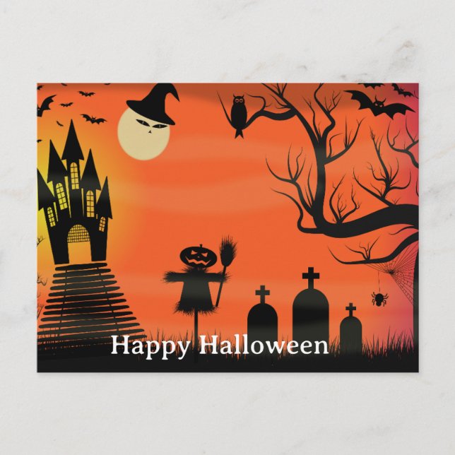 Cartão Postal Noite Assustadora do Halloween (Frente)