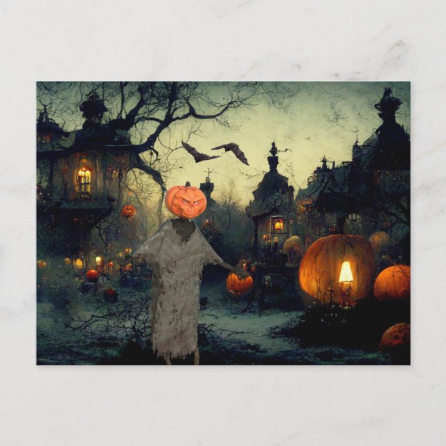 Cartão Postal Noite Assustadora do Halloween (Frente)