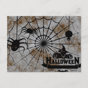 Cartão Postal Noite Assustadora do Halloween com a Aranha Web