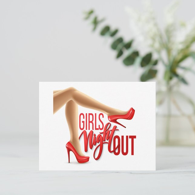 Cartão Postal Noite das Garotas (A stylish leg in a red high heel shoe, positioned playfully against a clean background.)