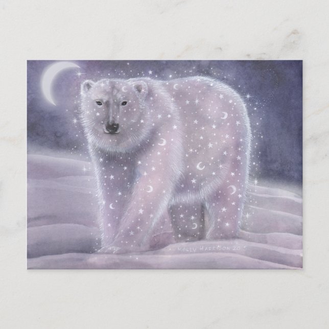 Cartão Postal Noite de Bear Polar Bear Fantasia Arte Selvagem (Frente)