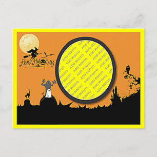 Cartão Postal Noite de Dia das Bruxas em Laranja, adicione sua f