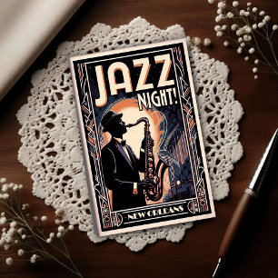 Cartão Postal Noite de Jazz de Nova Orleans – Arte Vintage
