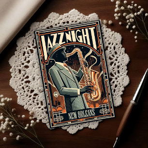 Cartão Postal Noite de Jazz de Nova Orleans – Arte Vintage