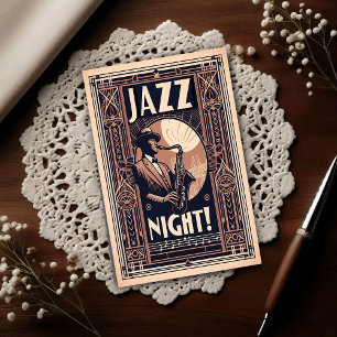 Cartão Postal Noite de Jazz de Nova Orleans – Arte Vintage