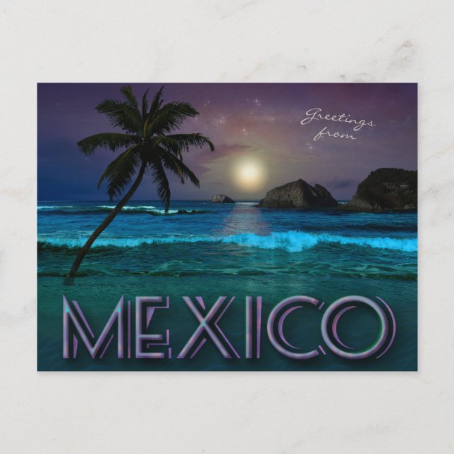 Cartão Postal Noite do México na praia (personalizável) (Frente)