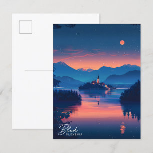 Cartão Postal Noite em Bled Eslovênia Viagem