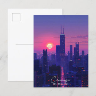 Cartão Postal Noite em Chicago Illinois EUA Viagem