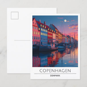 Cartão Postal Noite em Copenhagen Denmark Viagem