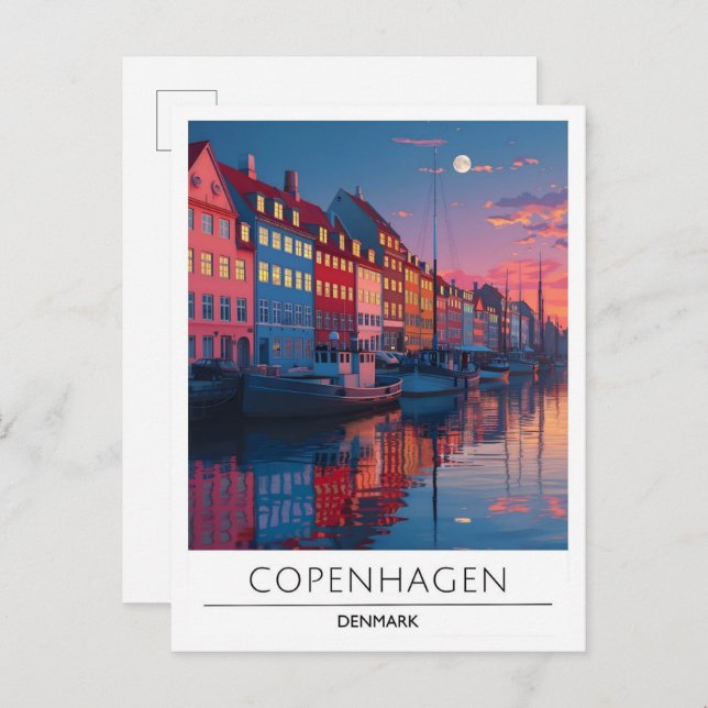 Cartão Postal Noite em Copenhagen Denmark Viagem (Frente/Verso)