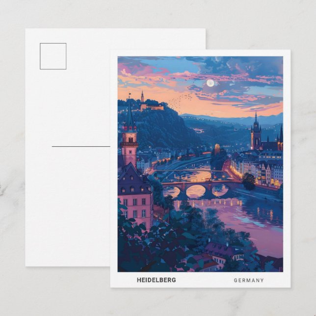 Cartão Postal Noite em Heidelberg Alemanha Viagem (Frente/Verso)