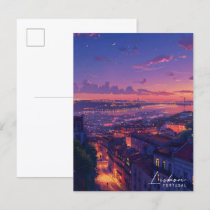 Cartão Postal Noite em Lisboa Portugal, Viagem dos EUA