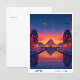 Cartão Postal Noite em Louvre Paris Viagem
