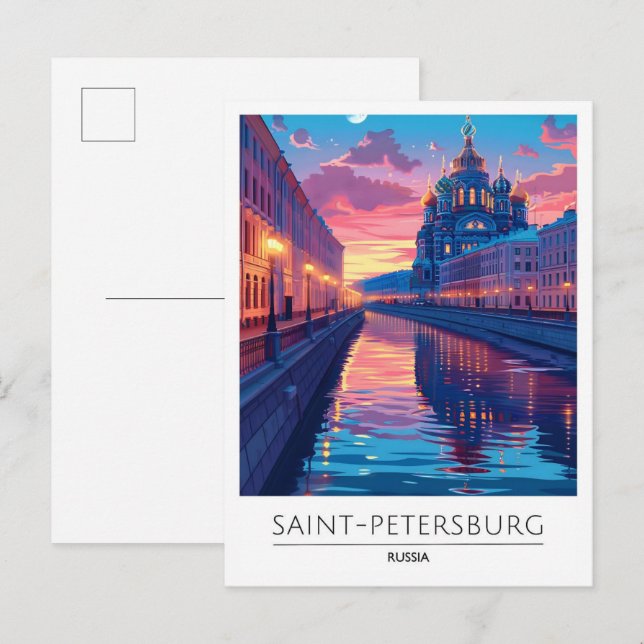 Cartão Postal Noite em Santo Petersburgo Rússia Viagem (Frente/Verso)