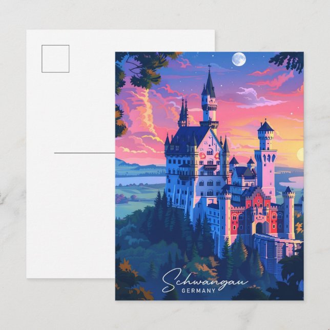 Cartão Postal Noite em Schwangau Alemanha Viagem (Frente/Verso)