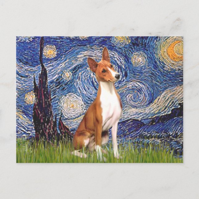 Cartão Postal Noite Estrelada - Basenji (Frente)