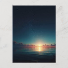 Cartão Postal Noite Estrelada Brilhante Oceano Nascer do Sol