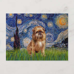 Cartão Postal Noite Estrelada - Brussels Griffon Marrom