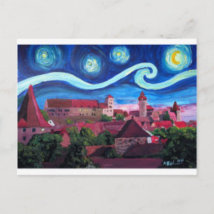 Cartão Postal Noite Estrelada em Nuremberga Alemanha com Castelo
