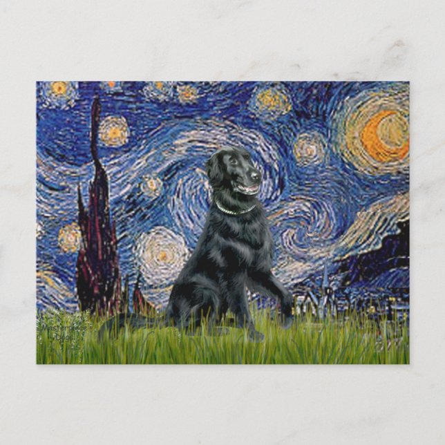 Cartão Postal Noite Estrelada - Retriever de Capa Lisa 2 (Frente)