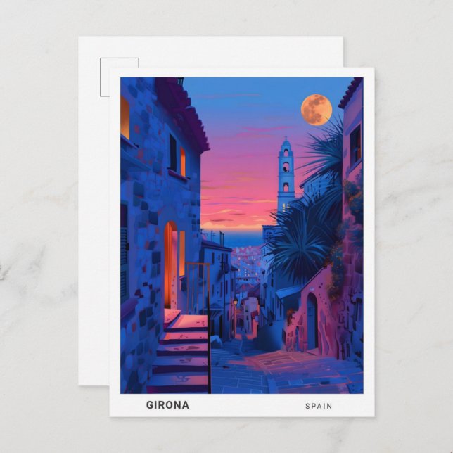 Cartão Postal Noite na Espanha de Girona (Frente/Verso)