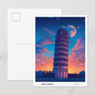 Cartão Postal Noite na Torre de Pisa Viagem na Itália