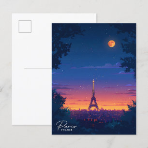 Cartão Postal Noite na Viagens vintage da França em Paris