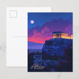 Cartão Postal Noite na Viagens vintage da Grécia de Atenas