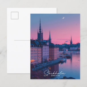 Cartão Postal Noite na Viagens vintage da Suecia de Estocolmo