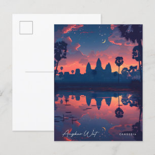Cartão Postal Noite na Viagens vintage de Angkor Wat no Camboja